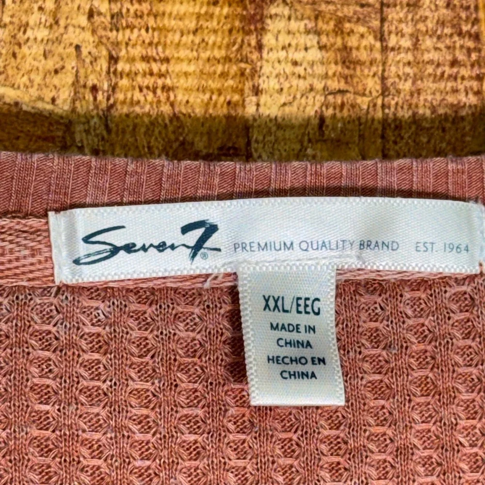 Seven7 Waffle Knit Sweater‎ Relaxed Fit 2XL Henley Top Camel Rustic Brown Cozy